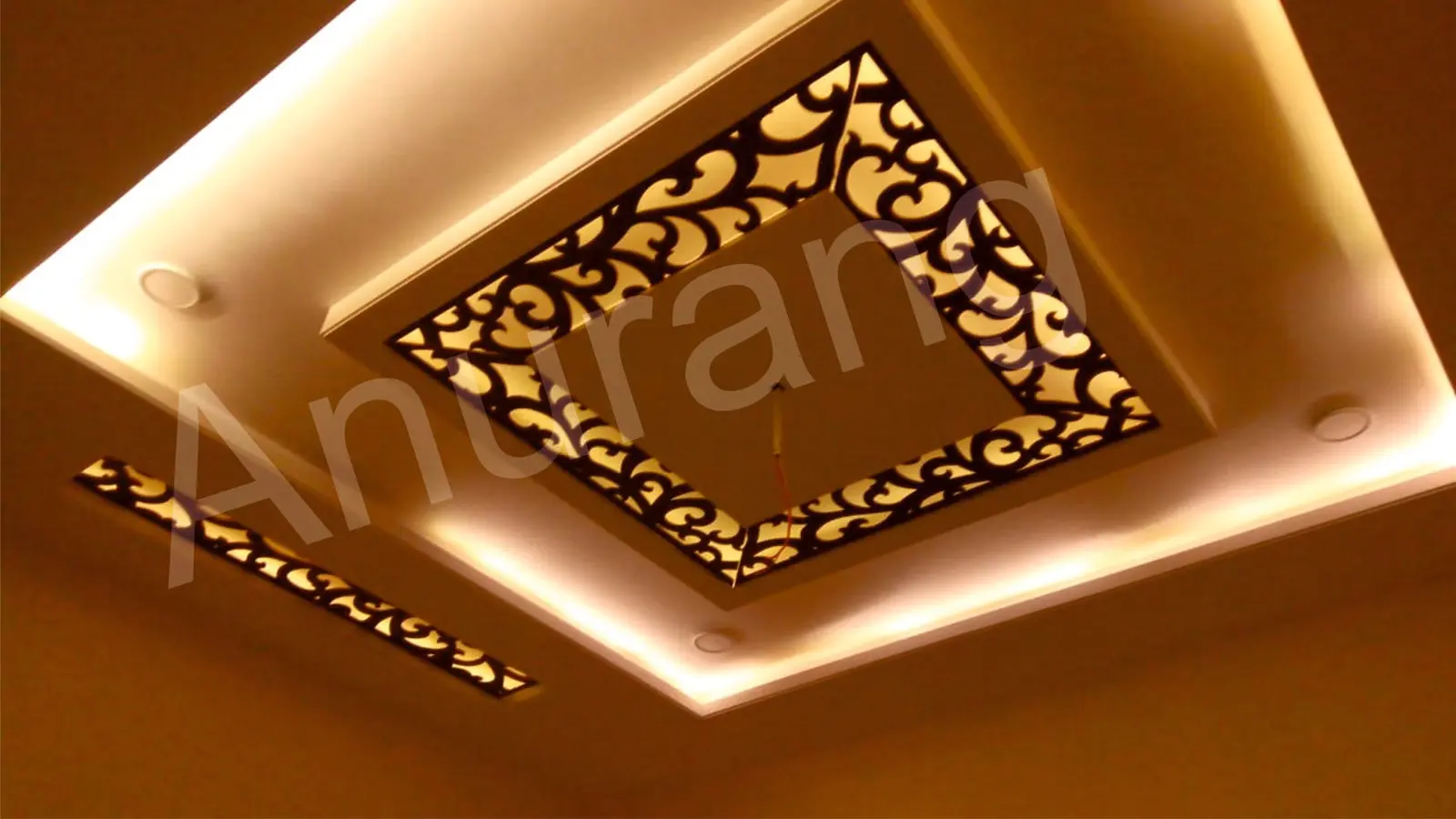 Laser cut ceiling POP jali with warm LED lighting