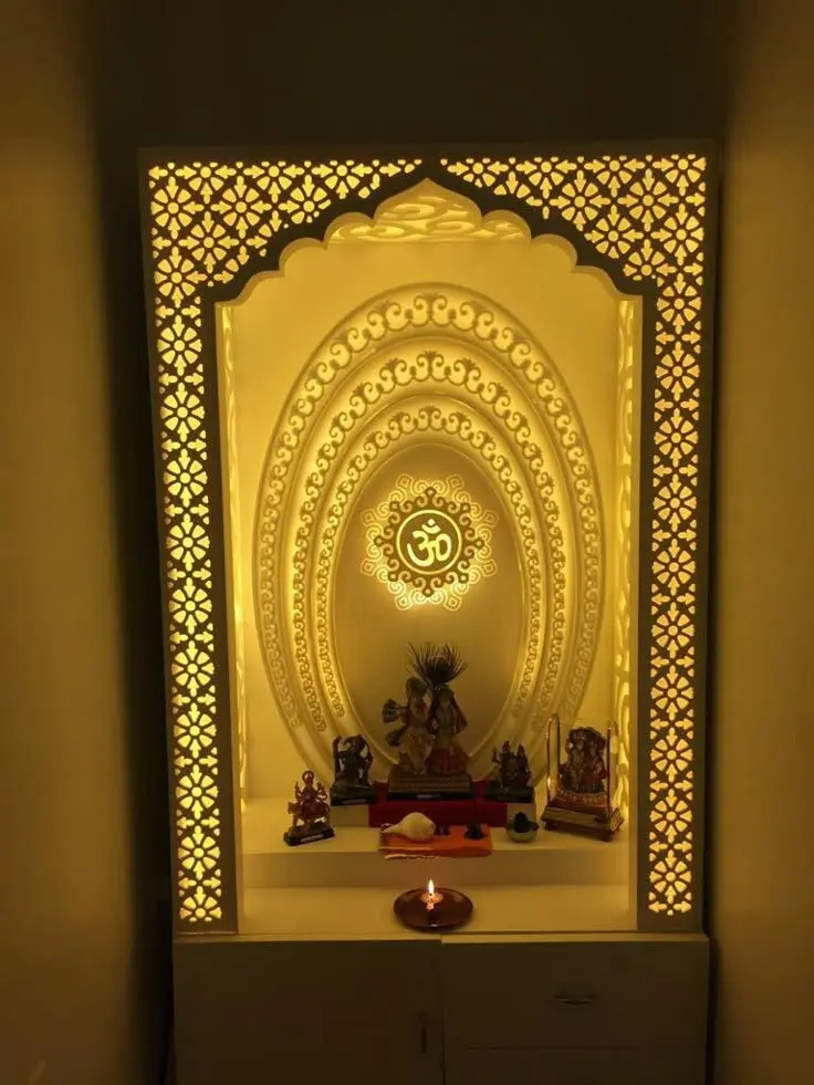 Backlit CNC cut mandir jali